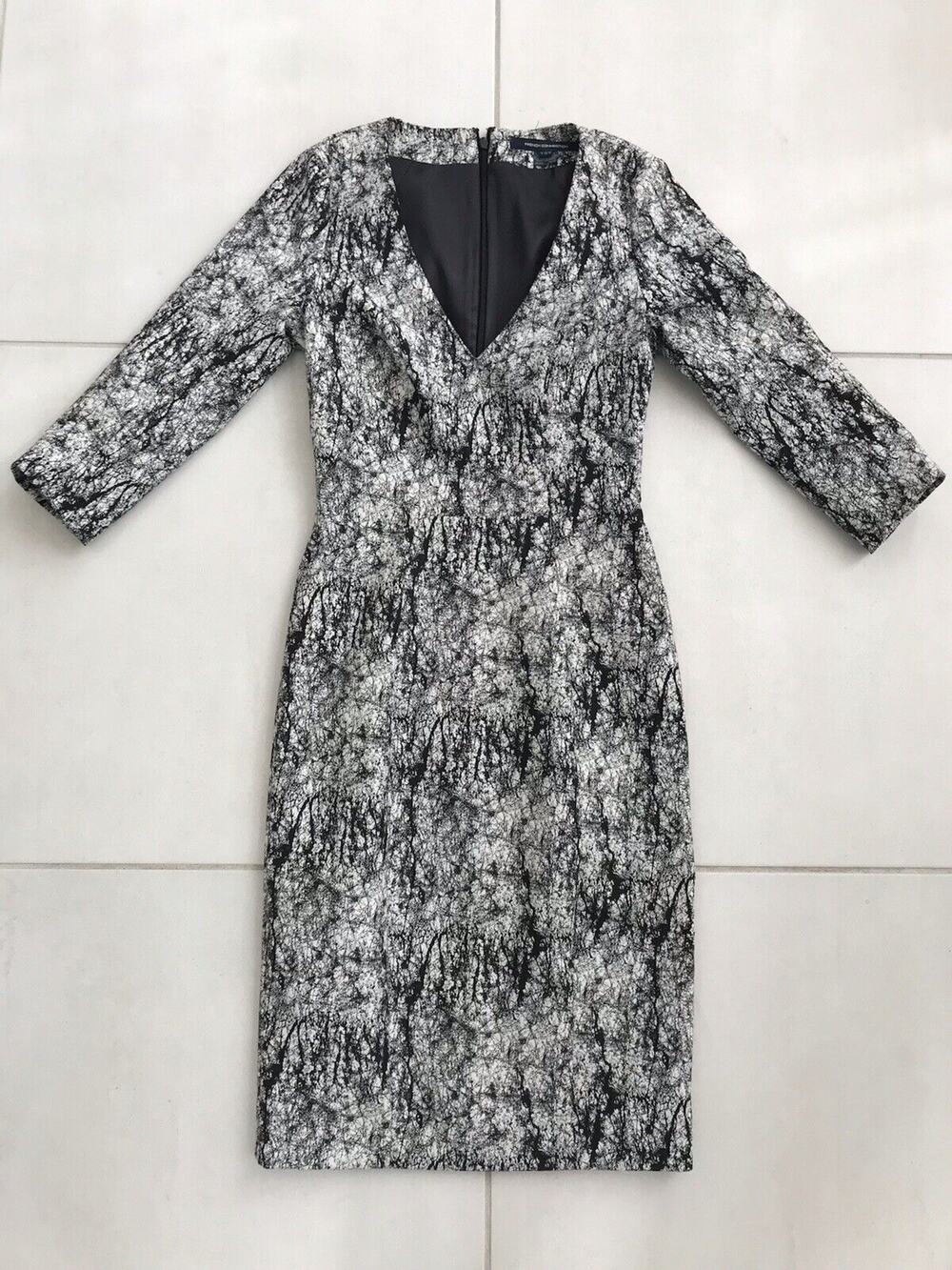 French Connection Abstract Misty Fern Print V Neck Bodycon Sheath Dress